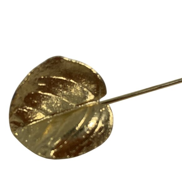 CROWN TRIFARI Gold Tone Textured Leaf Hat Stick Lapel Pin Brooch Vintage Signed - Picture 2 of 6
